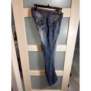 Wallflower Womens Juniors Bootcut Jeans Size 7 Medium Wash Rhinestone       63-4